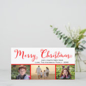 Prettig Kerstmis Drie Foto Script - Fotokaart Feestdagenkaart (Staand voorkant)