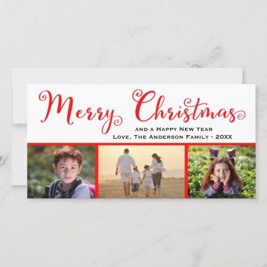 Prettig Kerstmis Drie Foto Script - Fotokaart Feestdagenkaart (Voorkant)