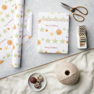 Prettig Kerstmis Elegant Patroon Sinaasappels en S Cadeaupapier