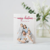 Prettig Kerstmis Elegant Rode Script Unieke Foto Briefkaart (Staand voorkant)
