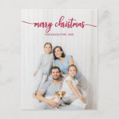 Prettig Kerstmis Elegant Rode Script Unieke Foto Briefkaart (Voorkant)