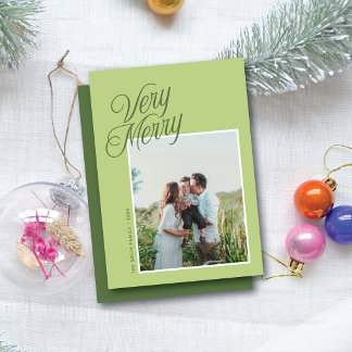 Prettig Kerstmis Elegant Script Eén Foto Groen Feestdagenkaart