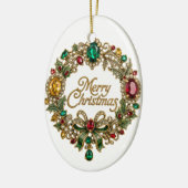 Prettig Kerstmis Elke Edelsteen Krans  Keramisch Ornament (Links)