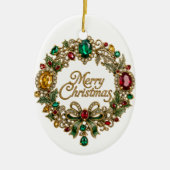 Prettig Kerstmis Elke Edelsteen Krans  Keramisch Ornament (Voorkant)