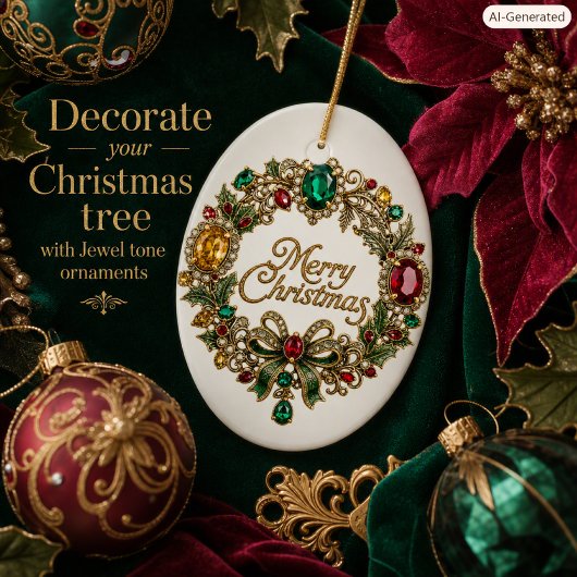 Prettig Kerstmis Elke Edelsteen Krans  Keramisch Ornament