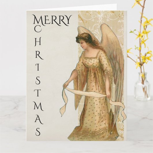 Prettig Kerstmis Engel in Crème en Goud Kaart (Gele Bloem)