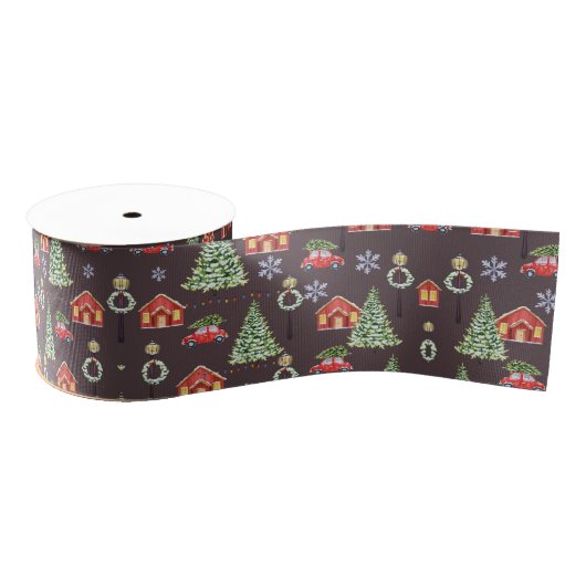 Prettig Kerstmis Esthetisch Patroon- Feestelijke F Grosgrain Lint (Spoel)