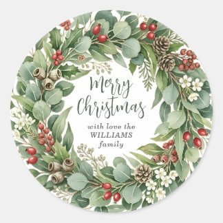 Prettig Kerstmis Eucalyptus Botanische Kerstmis Ronde Sticker