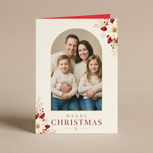 Prettig Kerstmis Familie Foto Bloem Kerstmis Kaart