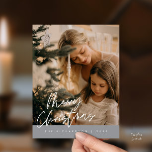 Prettig Kerstmis Familie Foto Elegante Typografie Briefkaart