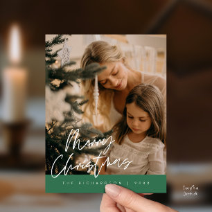 Prettig Kerstmis Familie Foto Elegante Typografie Briefkaart