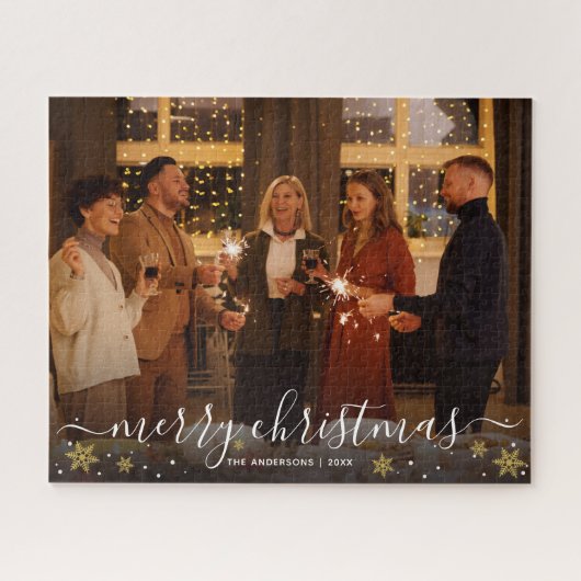 Prettig Kerstmis Familie Foto Herdenkings- Legpuzzel (Horizontaal)