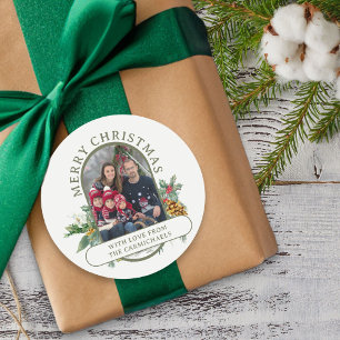 Prettig Kerstmis Familie Foto Hulst en Grove Pijnb Ronde Sticker