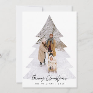 Prettig Kerstmis Familie Foto, Kerstboom Overlay Feestdagenkaart