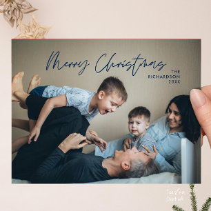 Prettig Kerstmis Familie Foto Modern Minimaal Briefkaart
