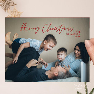 Prettig Kerstmis Familie Foto Modern Minimaal Briefkaart