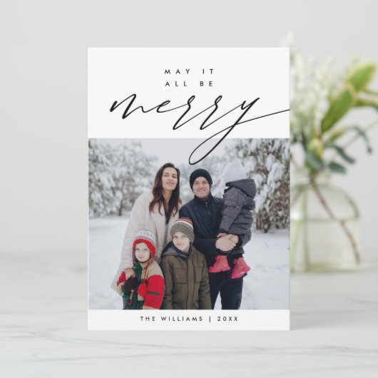 Prettig Kerstmis Familie Foto Overlay Feestdagenkaart (Staand voorkant)