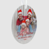 Prettig Kerstmis Familie Foto Rode Script Ornament (voorkant)