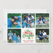 Prettig Kerstmis Familie Fotocollage Hulstbes Feestdagenkaart (Voorkant)