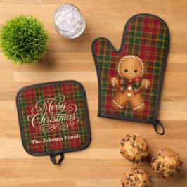 Prettig Kerstmis Familie Peperkoek Schotse Keuken  Ovenwant & Pannenlap Set