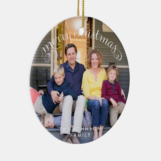 Prettig Kerstmis familiefoto Keramisch Ornament (Rechts)