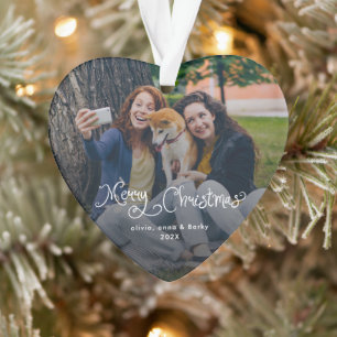 Prettig Kerstmis Fantasievol Schrift Familie Foto Ornament