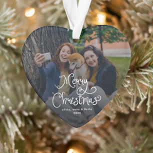 Prettig Kerstmis Fantasievol Schrift Familie Foto Ornament
