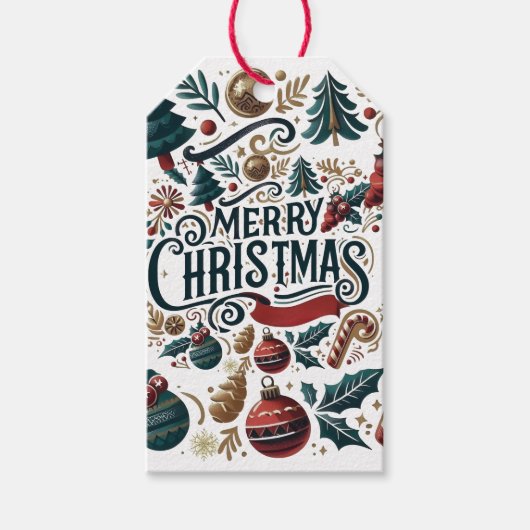 Prettig Kerstmis Feestelijk & Kleurrijk Cadeaulabel (Voorkant)