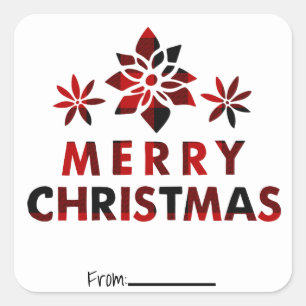 Prettig Kerstmis Feestelijke Bloemen Geruite Vakan Vierkante Sticker