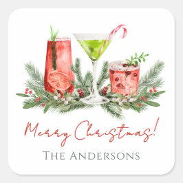 Prettig Kerstmis Feestelijke Cocktails Vakantie Vierkante Sticker