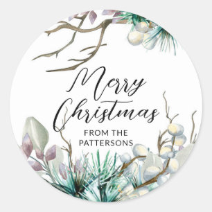Prettig Kerstmis Feestelijke Winter Vakantie Bloem Ronde Sticker