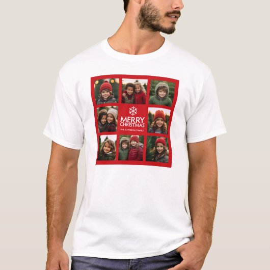 Prettig Kerstmis Foto Collage Rood Wit T-shirt (Voorkant)