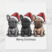 Prettig Kerstmis Franse Bulldog Sint-Hond Wijn Etiket (Enkel label)