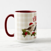Prettig Kerstmis Geborduurde Vogels Naam Mok (Links)