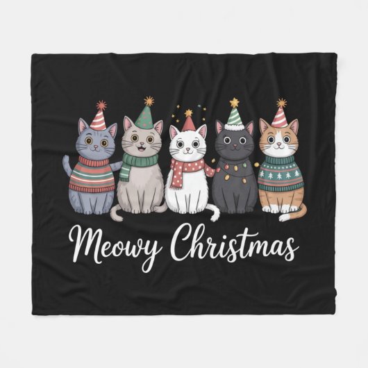Prettig Kerstmis Gelukkig Kattenjaar Kattenliefheb Fleece Deken (Voorkant (Horizontaal))