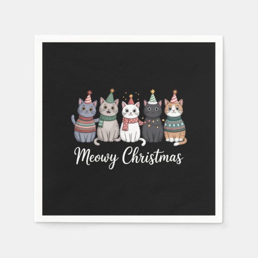 Prettig Kerstmis Gelukkig Kattenjaar Kattenliefheb Servet (Voorkant)