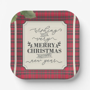 Prettig Kerstmis & Gelukkig Nieuwjaar Tartan Naam Papieren Bordje