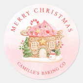Prettig Kerstmis Gemberkoekhuis Kerstfeest Ronde Sticker (Voorkant)
