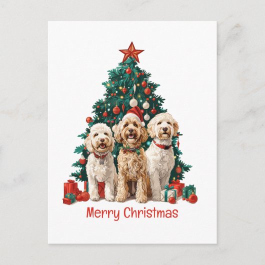 Prettig Kerstmis Goldendoodle Honden Feestdagenkaart (Voorkant)
