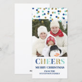 Prettig Kerstmis Goud Blauw Confetti Foto Feestdagenkaart (Voorkant / Achterkant)