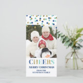 Prettig Kerstmis Goud Blauw Confetti Foto Feestdagenkaart (Staand voorkant)