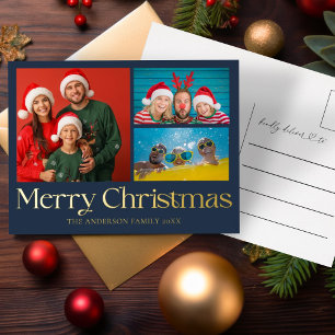 Prettig Kerstmis Goud Folie 3 Foto Feestdagen Briefkaart