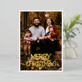 Prettig Kerstmis Goud Folie Zwart & Wit Streepdesi Folie Uitnodiging (Staand Voorkant)