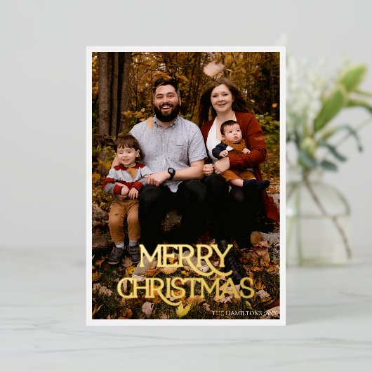 Prettig Kerstmis Goud Folie Zwart & Wit Streepdesi Folie Uitnodiging (Staand Voorkant)