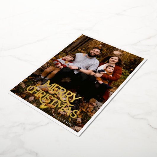 Prettig Kerstmis Goud Folie Zwart & Wit Streepdesi Folie Uitnodiging (Gedraaid)