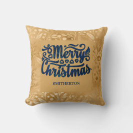 Prettig Kerstmis Goud Marineblauwe Borstel Schrift Kussen