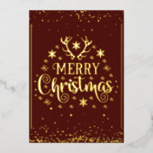 Prettig Kerstmis Goud Rood Folie Feestdagenkaart (Voorkant)