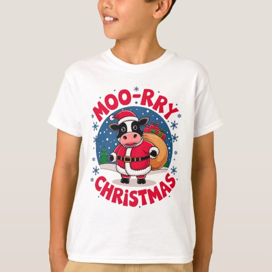 Prettig Kerstmis Grappige Koe Santa Kerstmis T-shirt (Voorkant)
