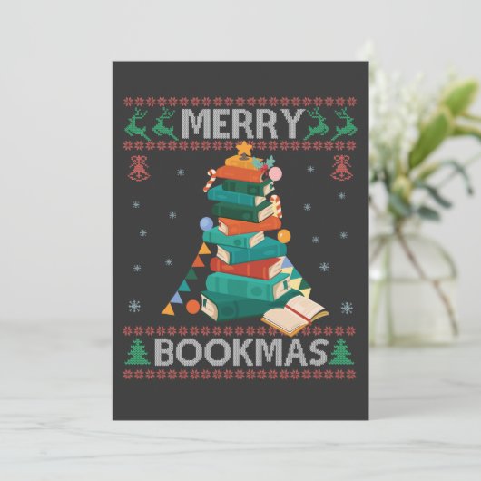 Prettig Kerstmis Grappige Lelijke Kersttrui Biblio Kaart (Staand voorkant)