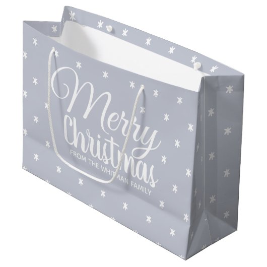 Prettig Kerstmis Grijs Groot Cadeauzakje (Voorkant Gekanteld)